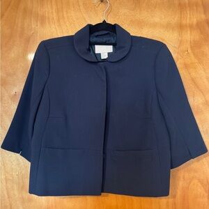 H&M Navy Cropped Coat | 3/4 Sleeve Structured Jacket | Size 10